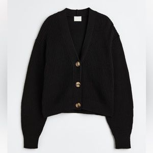H&M black rib knit cardigan. Size medium. Worn once. Good condition